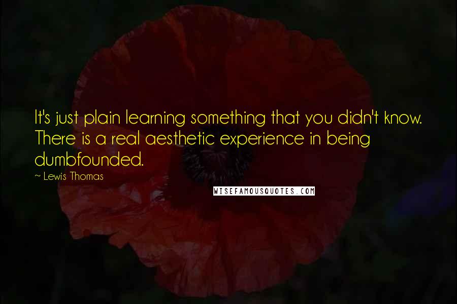 Lewis Thomas Quotes: It's just plain learning something that you didn't know. There is a real aesthetic experience in being dumbfounded.