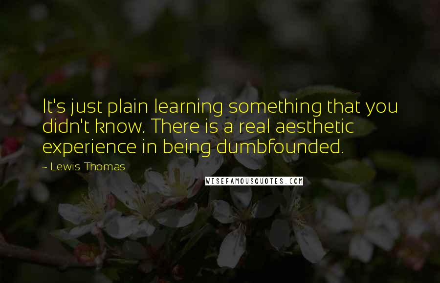 Lewis Thomas Quotes: It's just plain learning something that you didn't know. There is a real aesthetic experience in being dumbfounded.