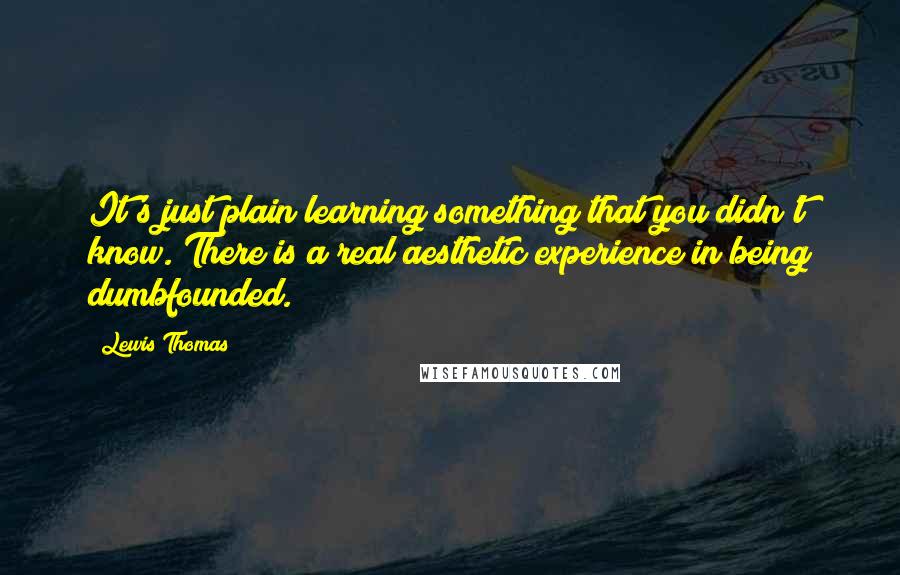 Lewis Thomas Quotes: It's just plain learning something that you didn't know. There is a real aesthetic experience in being dumbfounded.