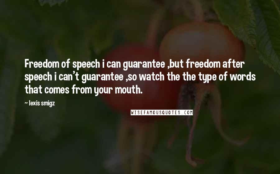 Lexis Smigz Quotes: Freedom of speech i can guarantee ,but freedom after speech i can't guarantee ,so watch the the type of words that comes from your mouth.