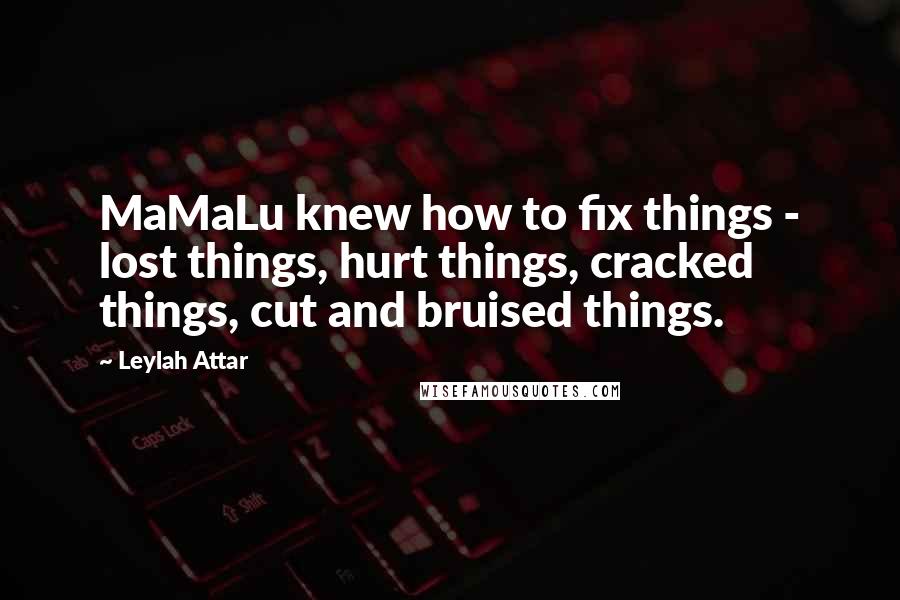 Leylah Attar Quotes: MaMaLu knew how to fix things - lost things, hurt things, cracked things, cut and bruised things.
