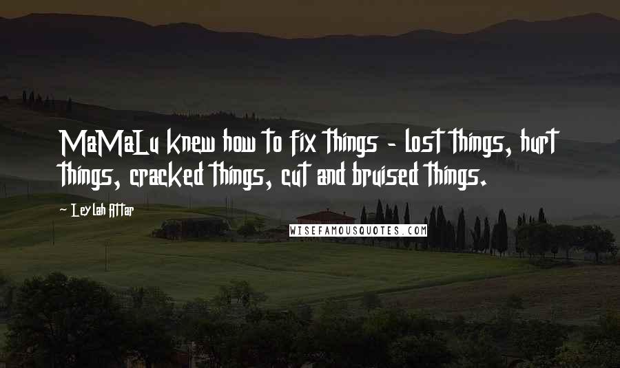 Leylah Attar Quotes: MaMaLu knew how to fix things - lost things, hurt things, cracked things, cut and bruised things.