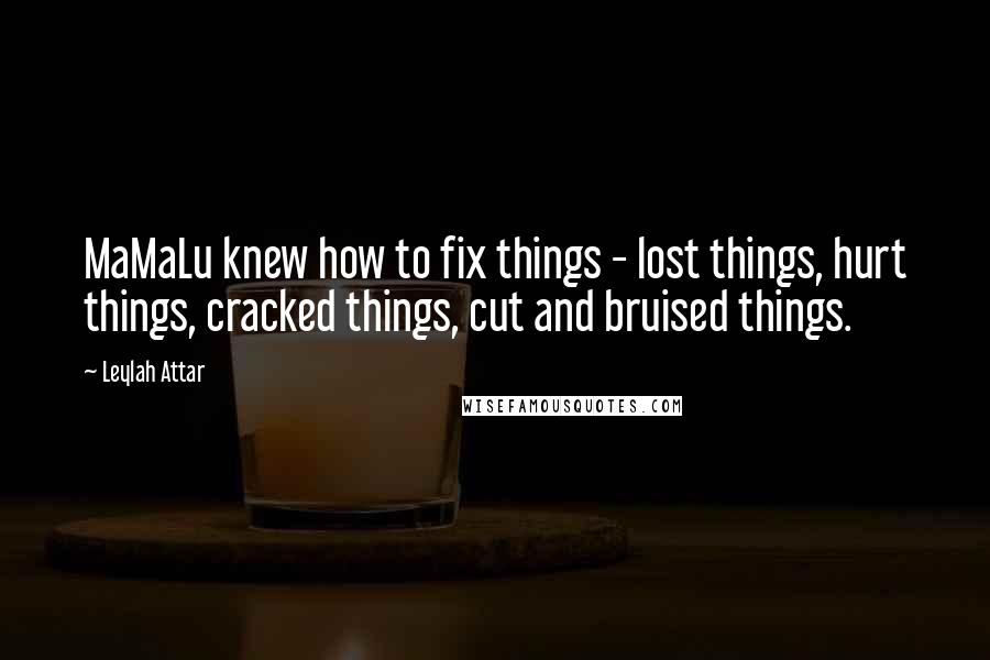 Leylah Attar Quotes: MaMaLu knew how to fix things - lost things, hurt things, cracked things, cut and bruised things.