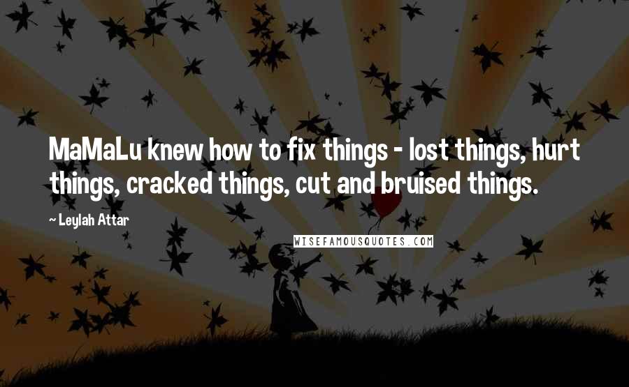 Leylah Attar Quotes: MaMaLu knew how to fix things - lost things, hurt things, cracked things, cut and bruised things.