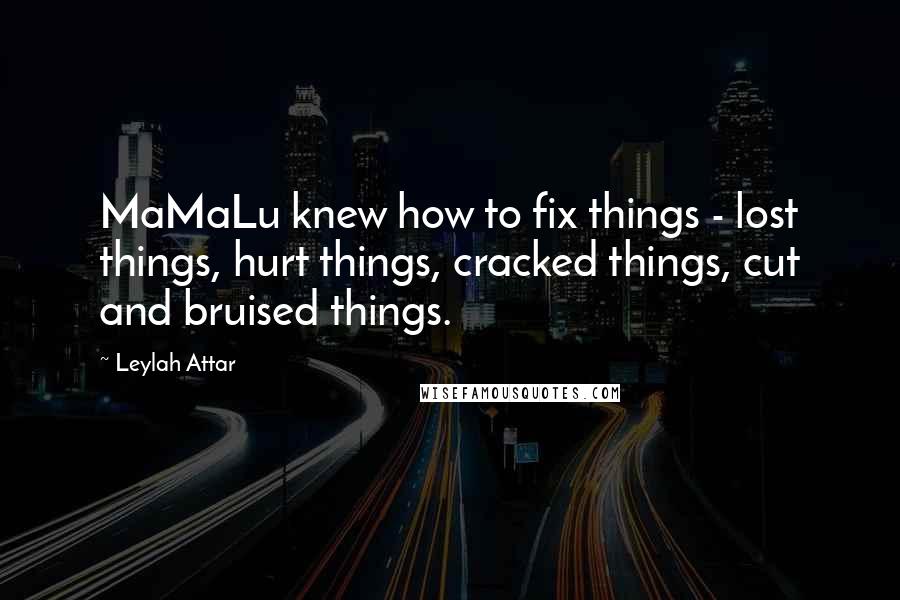 Leylah Attar Quotes: MaMaLu knew how to fix things - lost things, hurt things, cracked things, cut and bruised things.