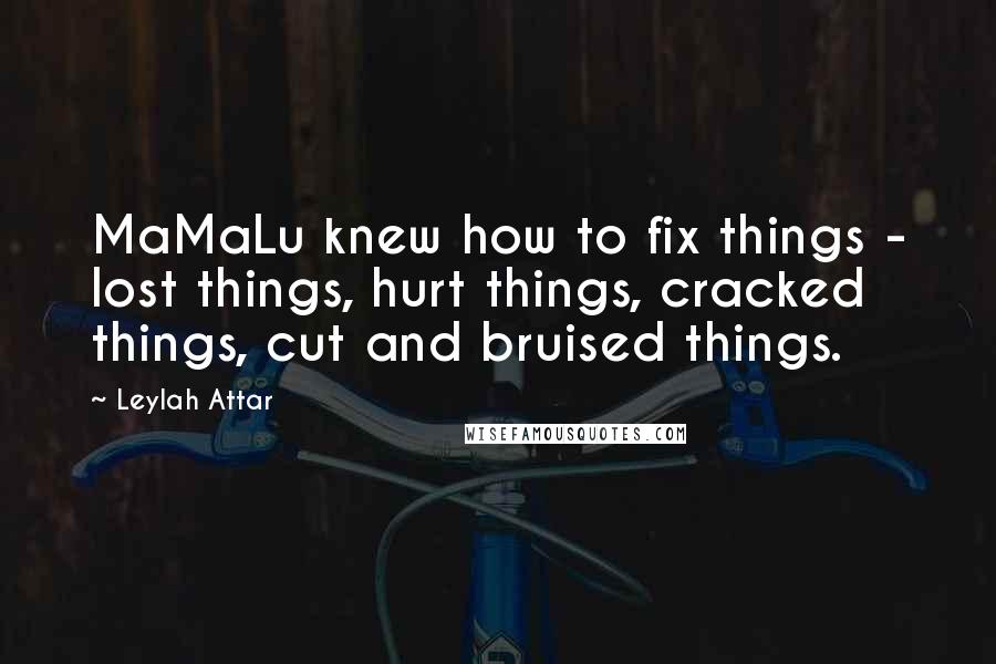 Leylah Attar Quotes: MaMaLu knew how to fix things - lost things, hurt things, cracked things, cut and bruised things.