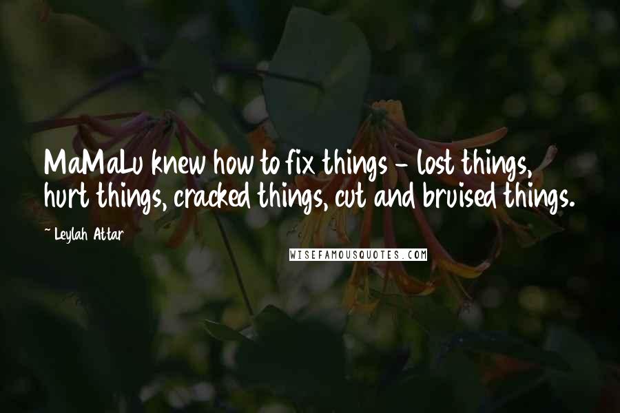 Leylah Attar Quotes: MaMaLu knew how to fix things - lost things, hurt things, cracked things, cut and bruised things.