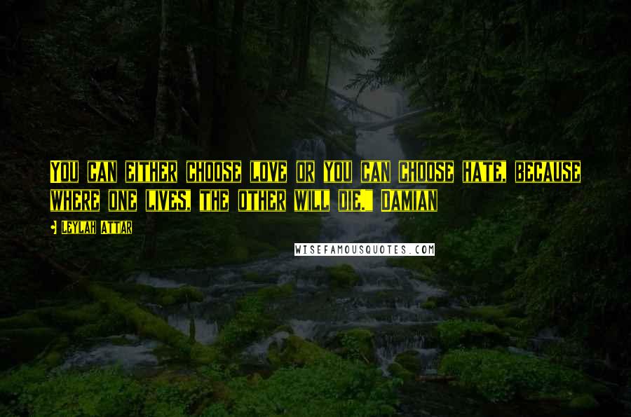 Leylah Attar Quotes: You can either choose love or you can choose hate, because where one lives, the other will die." Damian