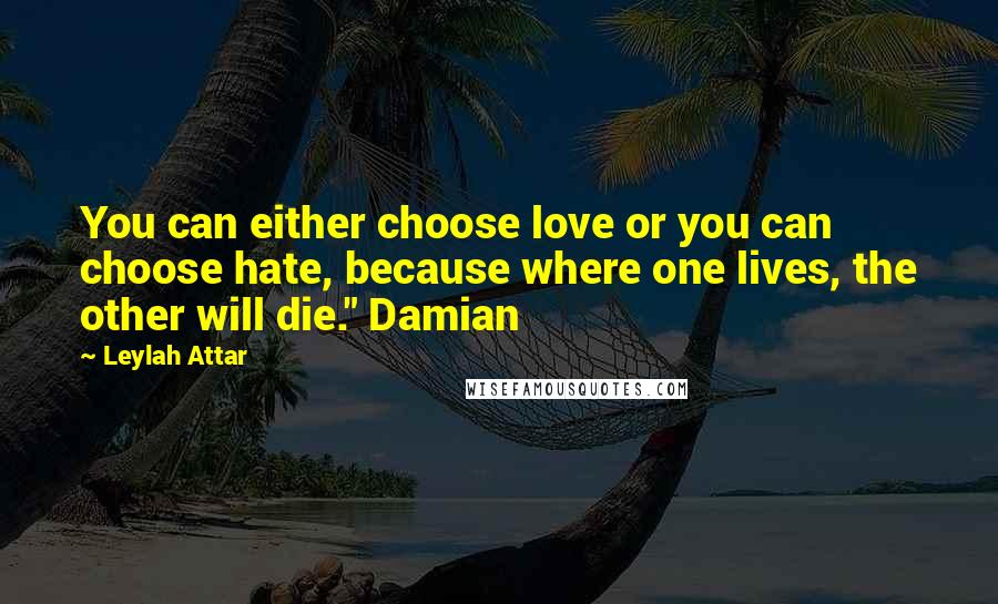 Leylah Attar Quotes: You can either choose love or you can choose hate, because where one lives, the other will die." Damian