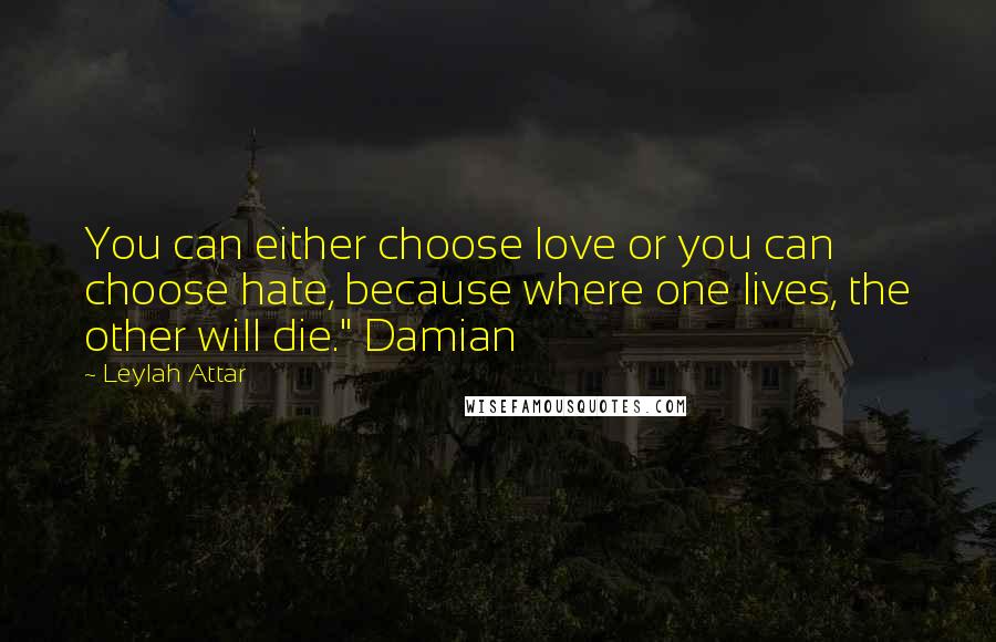 Leylah Attar Quotes: You can either choose love or you can choose hate, because where one lives, the other will die." Damian