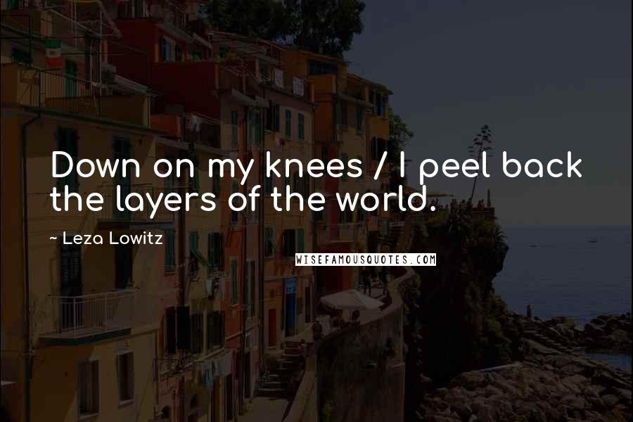 Leza Lowitz Quotes: Down on my knees / I peel back the layers of the world.