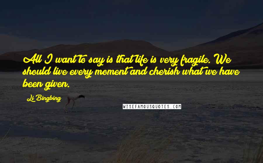 Li Bingbing Quotes: All I want to say is that life is very fragile. We should live every moment and cherish what we have been given.