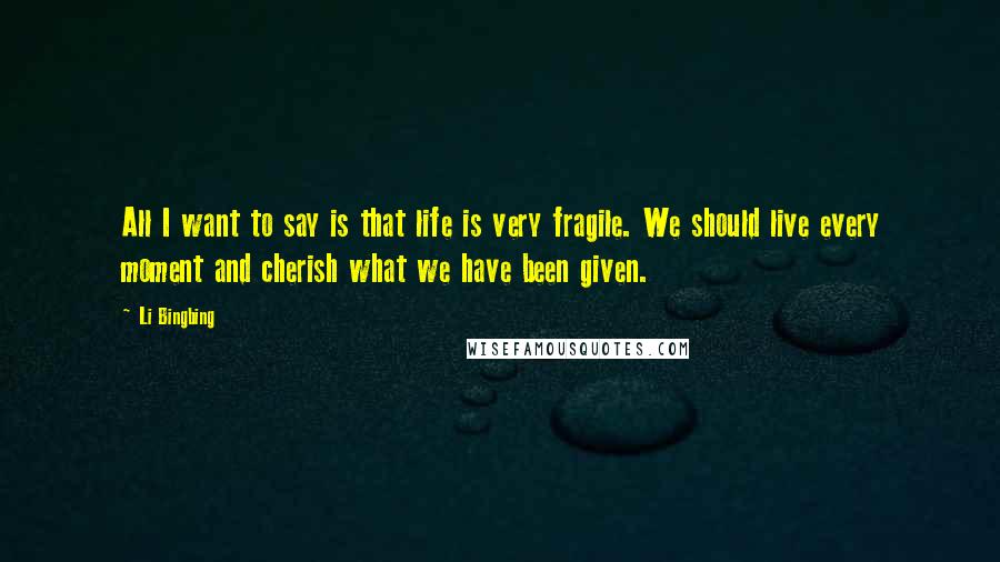 Li Bingbing Quotes: All I want to say is that life is very fragile. We should live every moment and cherish what we have been given.
