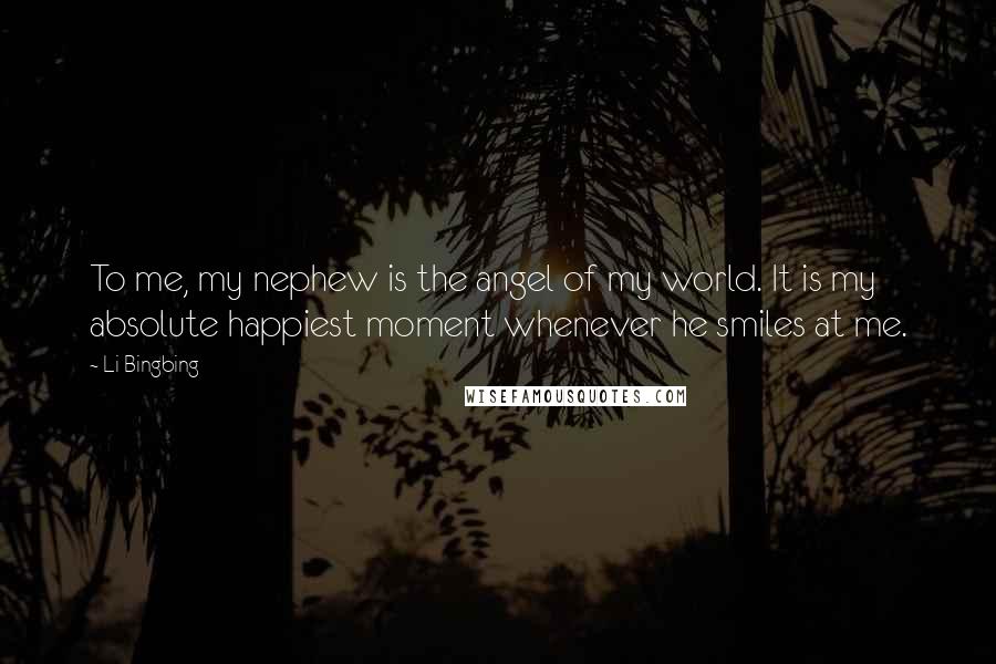 Li Bingbing Quotes: To me, my nephew is the angel of my world. It is my absolute happiest moment whenever he smiles at me.
