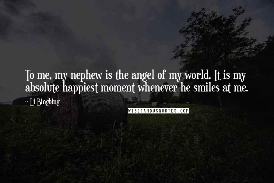 Li Bingbing Quotes: To me, my nephew is the angel of my world. It is my absolute happiest moment whenever he smiles at me.