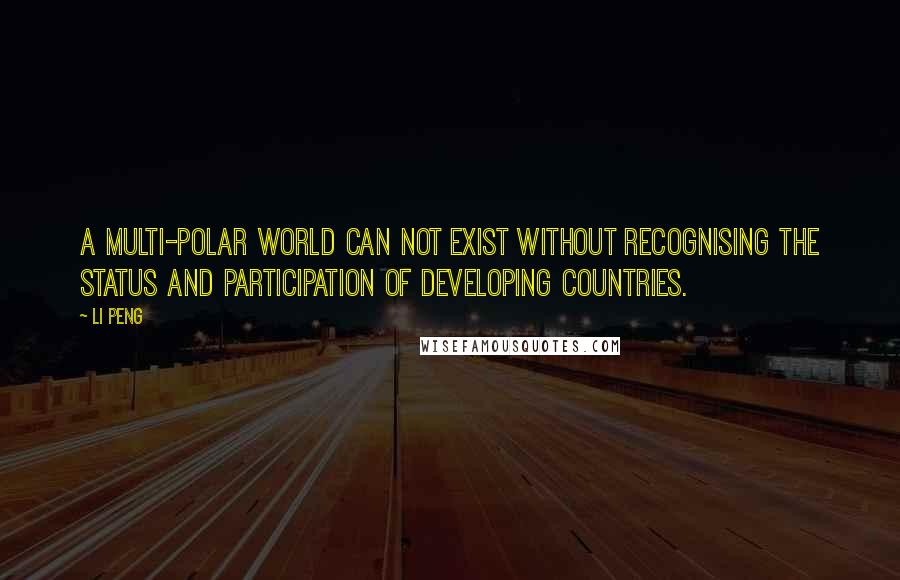 Li Peng Quotes: A multi-polar world can not exist without recognising the status and participation of developing countries.