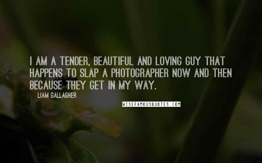 Liam Gallagher Quotes: I am a tender, beautiful and loving guy that happens to slap a photographer now and then because they get in my way.