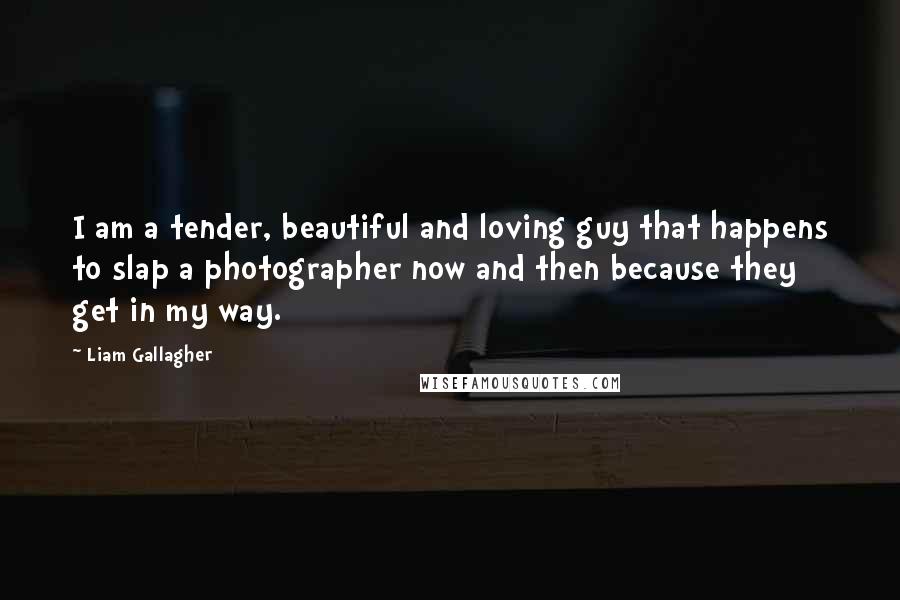 Liam Gallagher Quotes: I am a tender, beautiful and loving guy that happens to slap a photographer now and then because they get in my way.