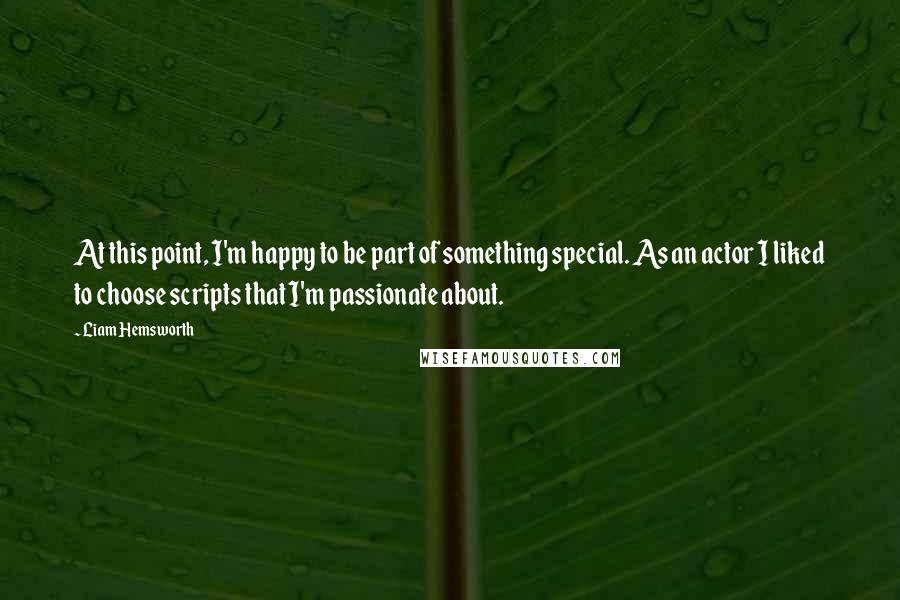 Liam Hemsworth Quotes: At this point, I'm happy to be part of something special. As an actor I liked to choose scripts that I'm passionate about.