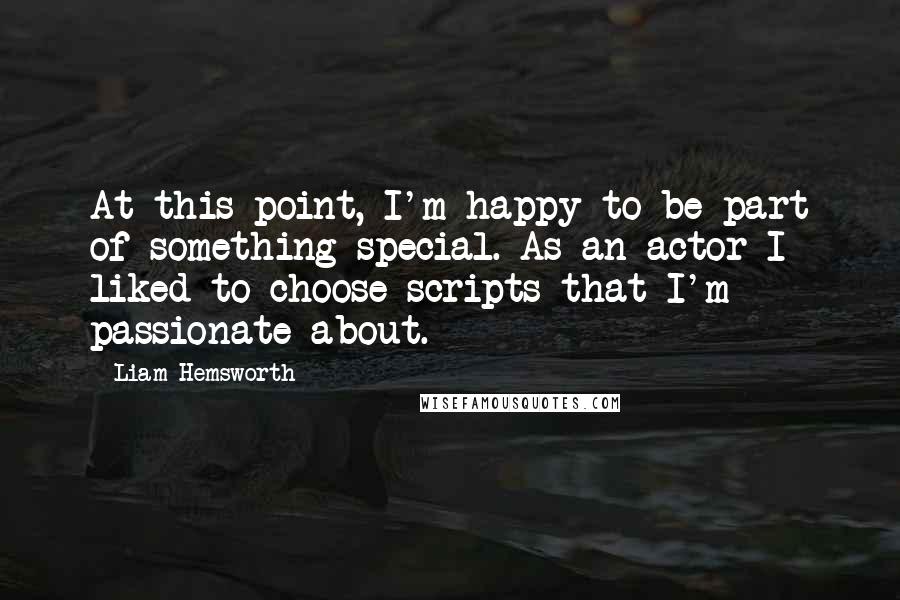 Liam Hemsworth Quotes: At this point, I'm happy to be part of something special. As an actor I liked to choose scripts that I'm passionate about.