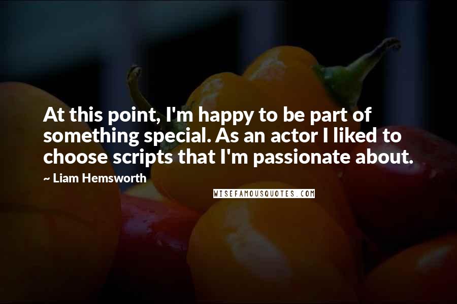 Liam Hemsworth Quotes: At this point, I'm happy to be part of something special. As an actor I liked to choose scripts that I'm passionate about.