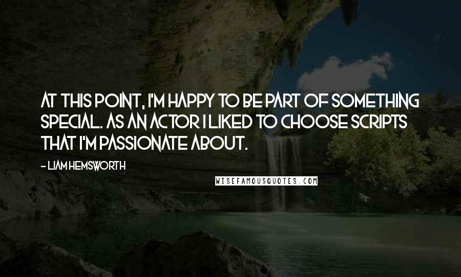 Liam Hemsworth Quotes: At this point, I'm happy to be part of something special. As an actor I liked to choose scripts that I'm passionate about.