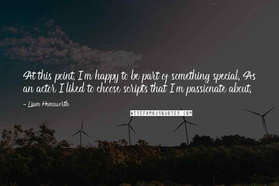 Liam Hemsworth Quotes: At this point, I'm happy to be part of something special. As an actor I liked to choose scripts that I'm passionate about.