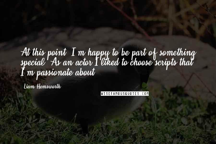 Liam Hemsworth Quotes: At this point, I'm happy to be part of something special. As an actor I liked to choose scripts that I'm passionate about.