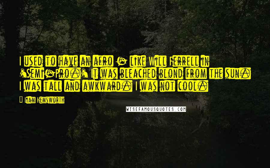 Liam Hemsworth Quotes: I used to have an afro - like Will Ferrell in 'Semi-Pro.' It was bleached blond from the sun. I was tall and awkward. I was not cool.