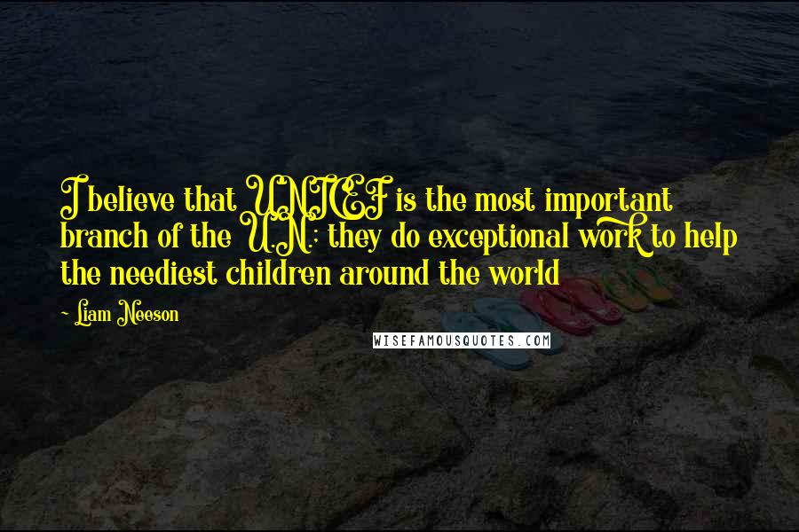 Liam Neeson Quotes: I believe that UNICEF is the most important branch of the U.N.; they do exceptional work to help the neediest children around the world