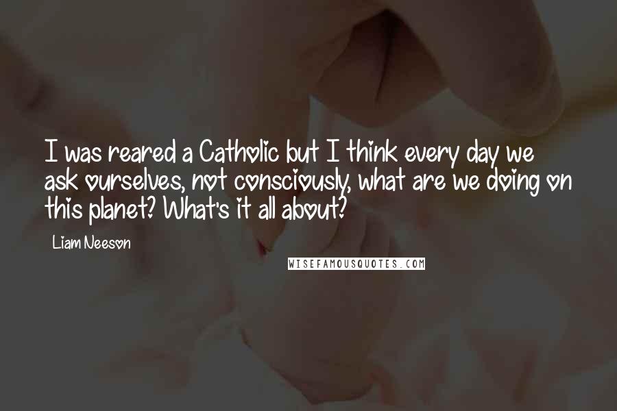 Liam Neeson Quotes: I was reared a Catholic but I think every day we ask ourselves, not consciously, what are we doing on this planet? What's it all about?