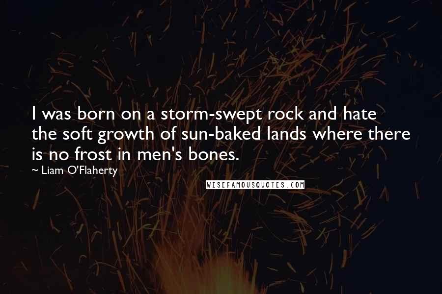 Liam O'Flaherty Quotes: I was born on a storm-swept rock and hate the soft growth of sun-baked lands where there is no frost in men's bones.