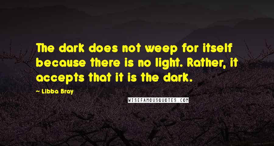 Libba Bray Quotes: The dark does not weep for itself because there is no light. Rather, it accepts that it is the dark.