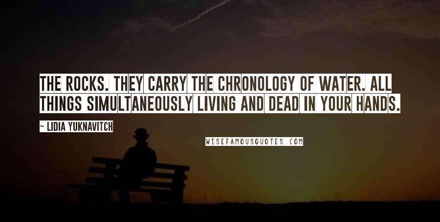 Lidia Yuknavitch Quotes: The rocks. They carry the chronology of water. All things simultaneously living and dead in your hands.