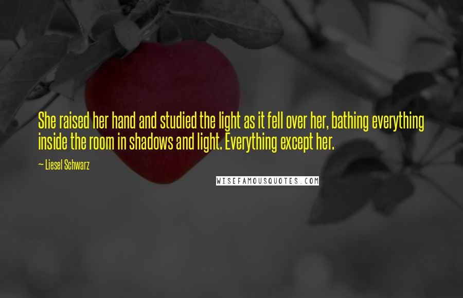 Liesel Schwarz Quotes: She raised her hand and studied the light as it fell over her, bathing everything inside the room in shadows and light. Everything except her.