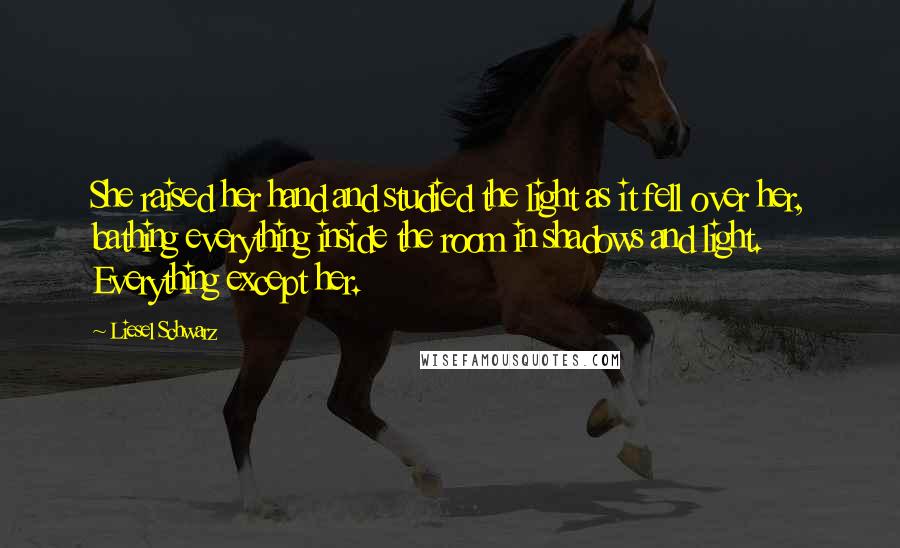 Liesel Schwarz Quotes: She raised her hand and studied the light as it fell over her, bathing everything inside the room in shadows and light. Everything except her.