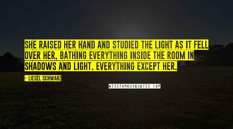 Liesel Schwarz Quotes: She raised her hand and studied the light as it fell over her, bathing everything inside the room in shadows and light. Everything except her.