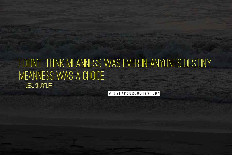 Liesl Shurtliff Quotes: I didn't think meanness was ever in anyone's destiny. Meanness was a choice.