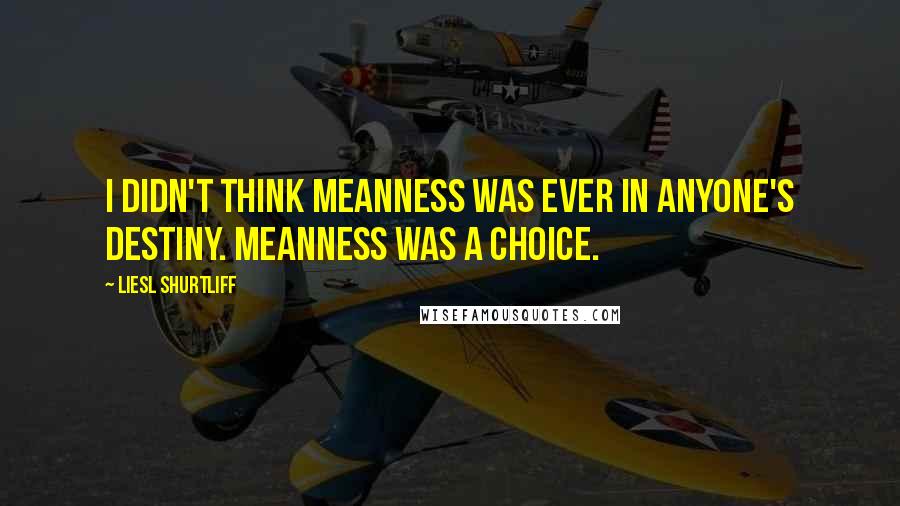 Liesl Shurtliff Quotes: I didn't think meanness was ever in anyone's destiny. Meanness was a choice.