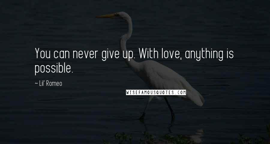 Lil' Romeo Quotes: You can never give up. With love, anything is possible.