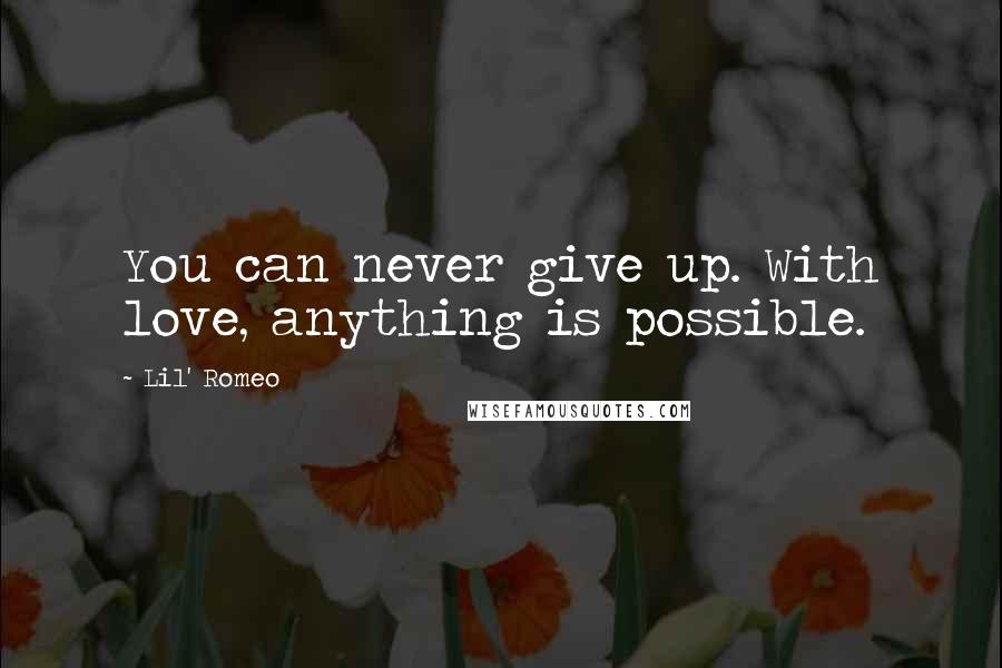 Lil' Romeo Quotes: You can never give up. With love, anything is possible.