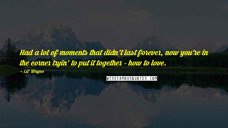 Lil' Wayne Quotes: Had a lot of moments that didn't last forever, now you're in the corner tryin' to put it together - how to love.