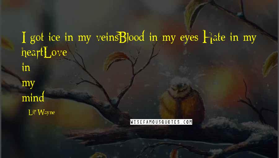 Lil' Wayne Quotes: I got ice in my veinsBlood in my eyes/Hate in my heartLove in my mind