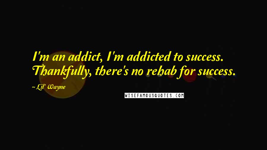 Lil' Wayne Quotes: I'm an addict, I'm addicted to success. Thankfully, there's no rehab for success.