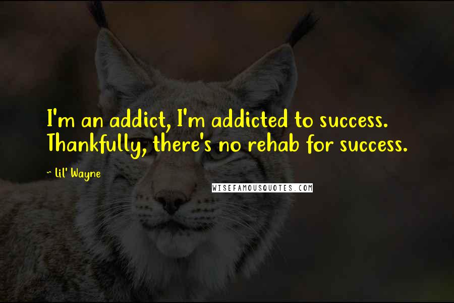 Lil' Wayne Quotes: I'm an addict, I'm addicted to success. Thankfully, there's no rehab for success.