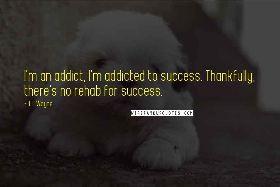 Lil' Wayne Quotes: I'm an addict, I'm addicted to success. Thankfully, there's no rehab for success.