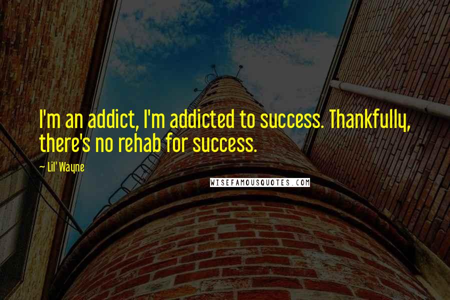 Lil' Wayne Quotes: I'm an addict, I'm addicted to success. Thankfully, there's no rehab for success.