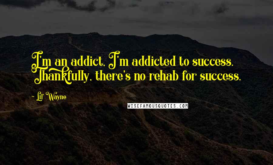 Lil' Wayne Quotes: I'm an addict, I'm addicted to success. Thankfully, there's no rehab for success.