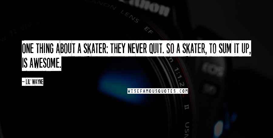 Lil' Wayne Quotes: One thing about a skater: they never quit. So a skater, to sum it up, is awesome.