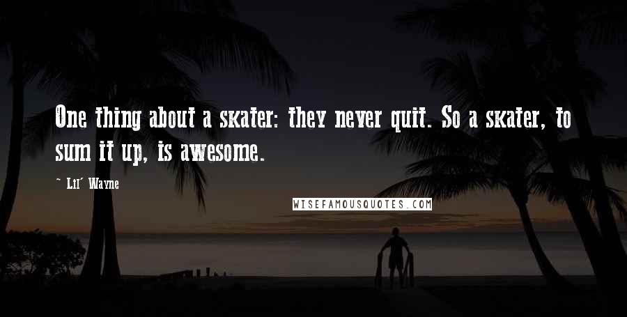 Lil' Wayne Quotes: One thing about a skater: they never quit. So a skater, to sum it up, is awesome.